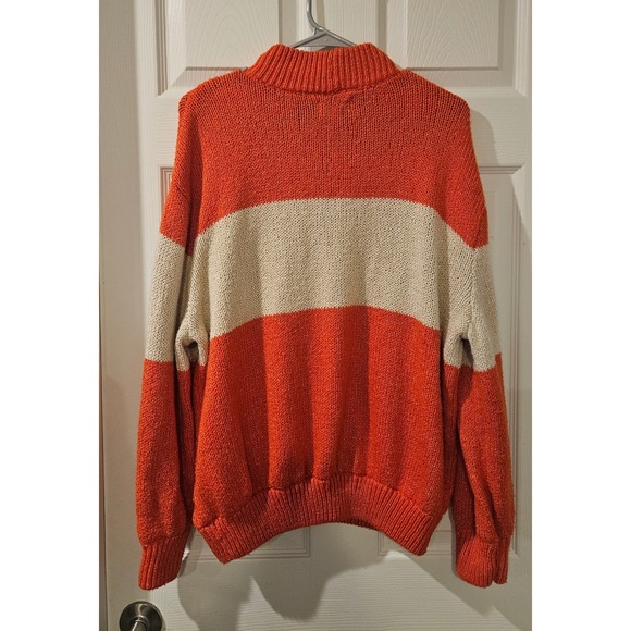 Aerie XL Chunky Knit Mock Neck Sweater Orange Cream Stripe Cozy Fall Pumpkin - Picture 6 of 6